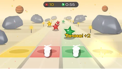 Играй мелодию шагами по клавишам космоса для детей 6–11 лет: кадр игры «Клавиши космоса» для интерактивного пола