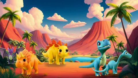 Ожившее видео с динозаврами для детей 3–7 лет: кадр игры «Ожившие видео: Динозавры» для интерактивной стены и пола