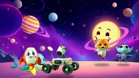 Ожившее видео про космос для детей 5–10 лет: кадр игры «Ожившие видео: Космос» для интерактивной стены и пола