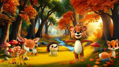 Играй с ожившим лесом для детей 4–9 лет: кадр игры «Ожившие видео: Лес» для интерактивной стены и пола