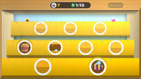 Поймай пчёлок в сотах улья для детей 3–7 лет: кадр игры «Улей: пчёлки по сотам» для интерактивной стены