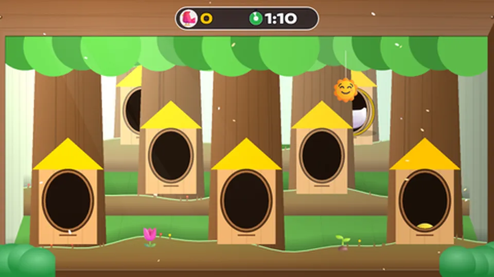 Поздоровайся с птенцами в скворечнике для детей 3–7 лет: кадр игры «Весенний скворечник» для интерактивная стена