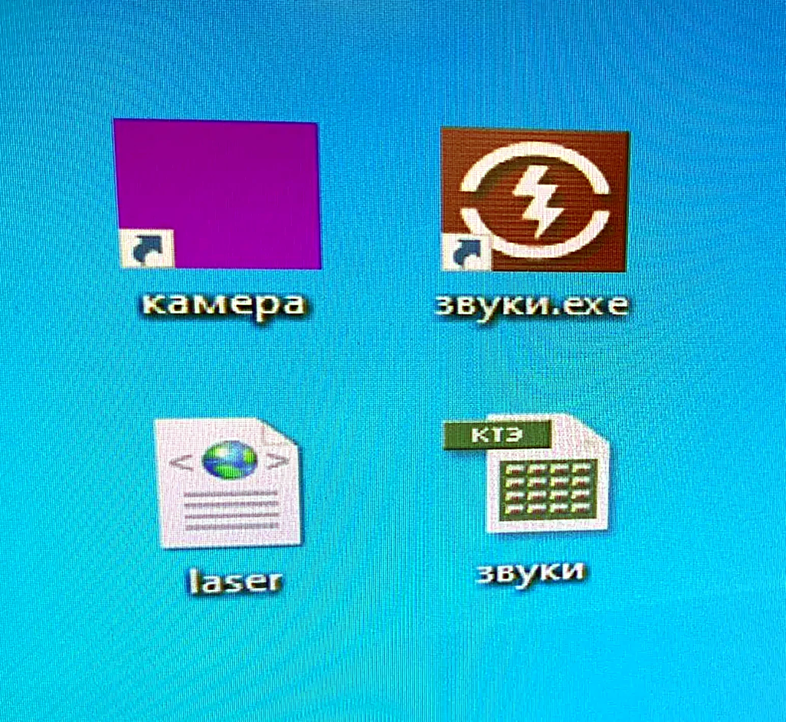 Ярлыки «камера», «звуки.exe», laser и «звуки» на рабочем столе