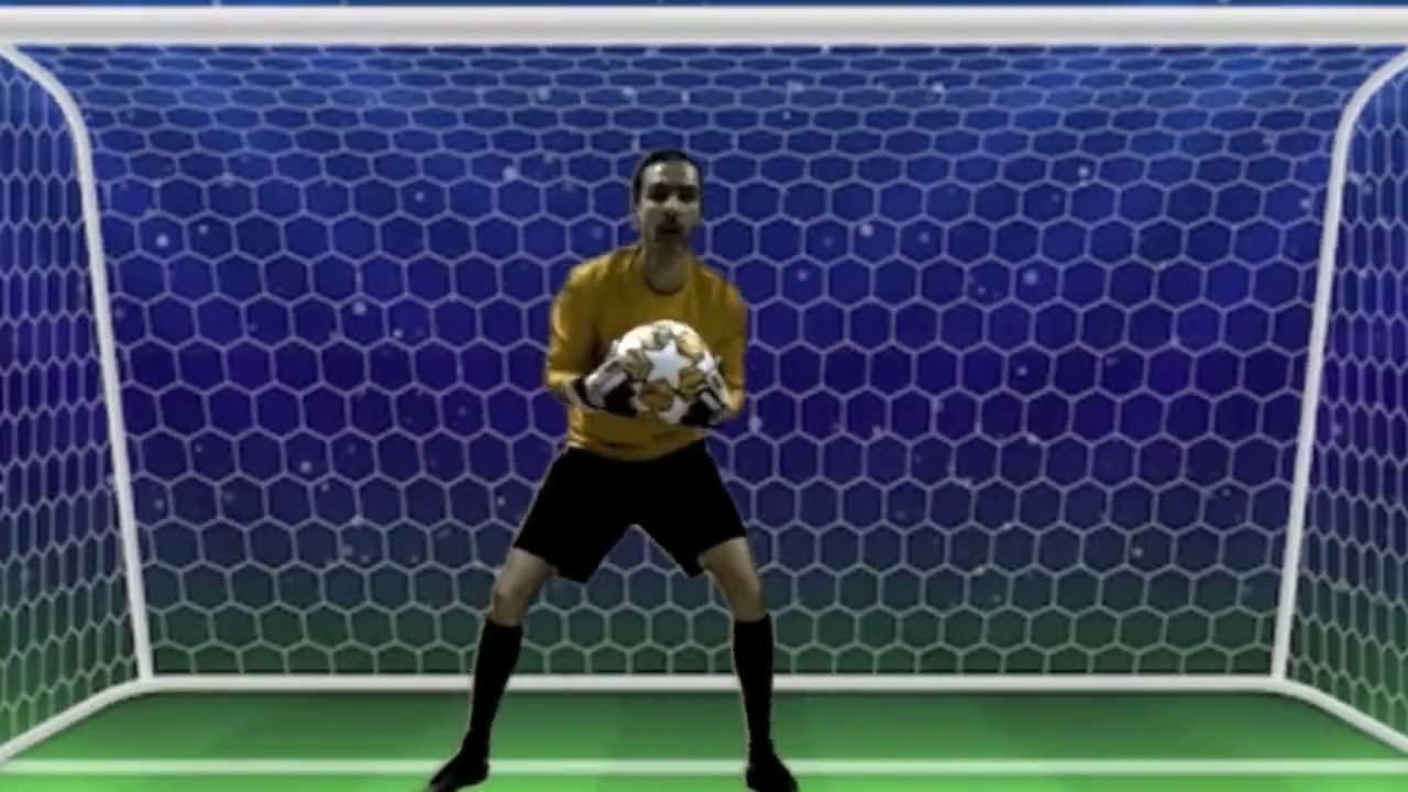 Интерактивный футбол: кадр игры с вратарём на стене